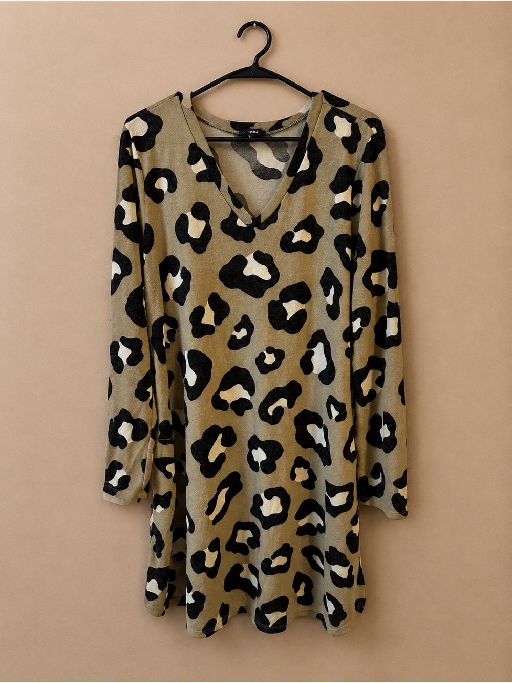 HEIMISH USA Olive and Black Leopard V-Neck Long Sleeve Dress